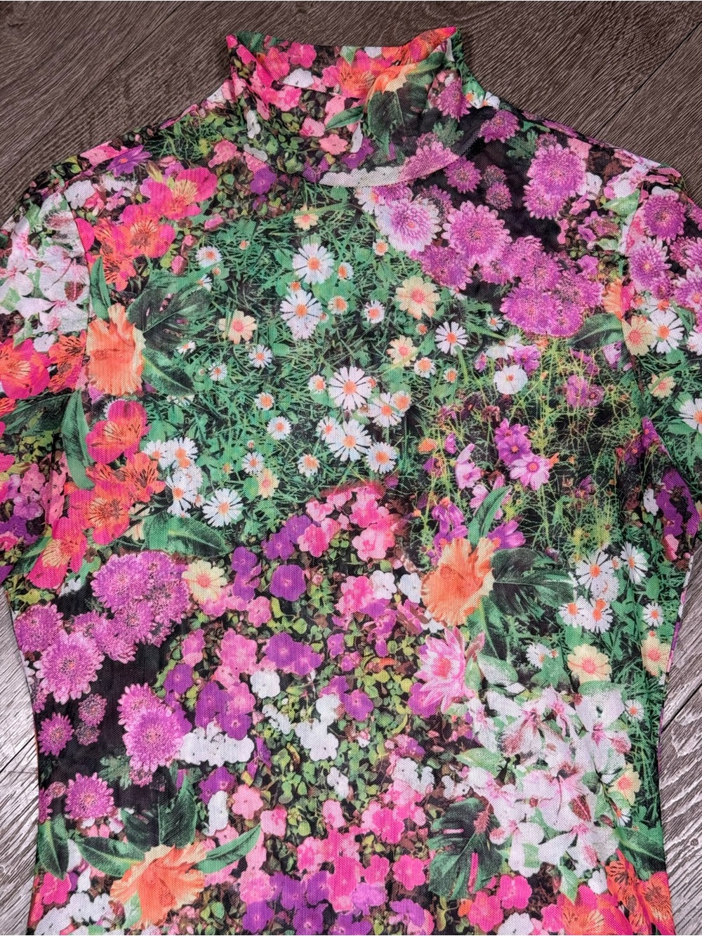 AFRM Floral Mock Neck Long Sleeve Mesh Top - Picture 2 of 3